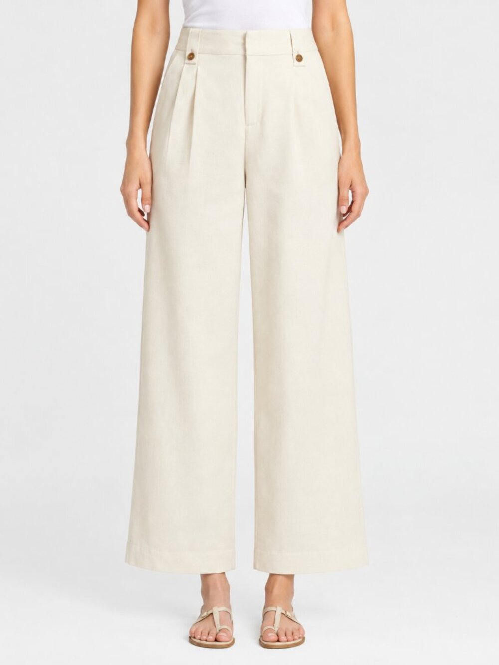 2/$30 Lands' End Soft Polish High Rise Wide Leg Crop Pants Ecru 10 #A4821